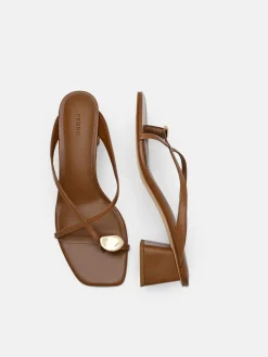 Alexis Leather Block Heel Sandals - Brown