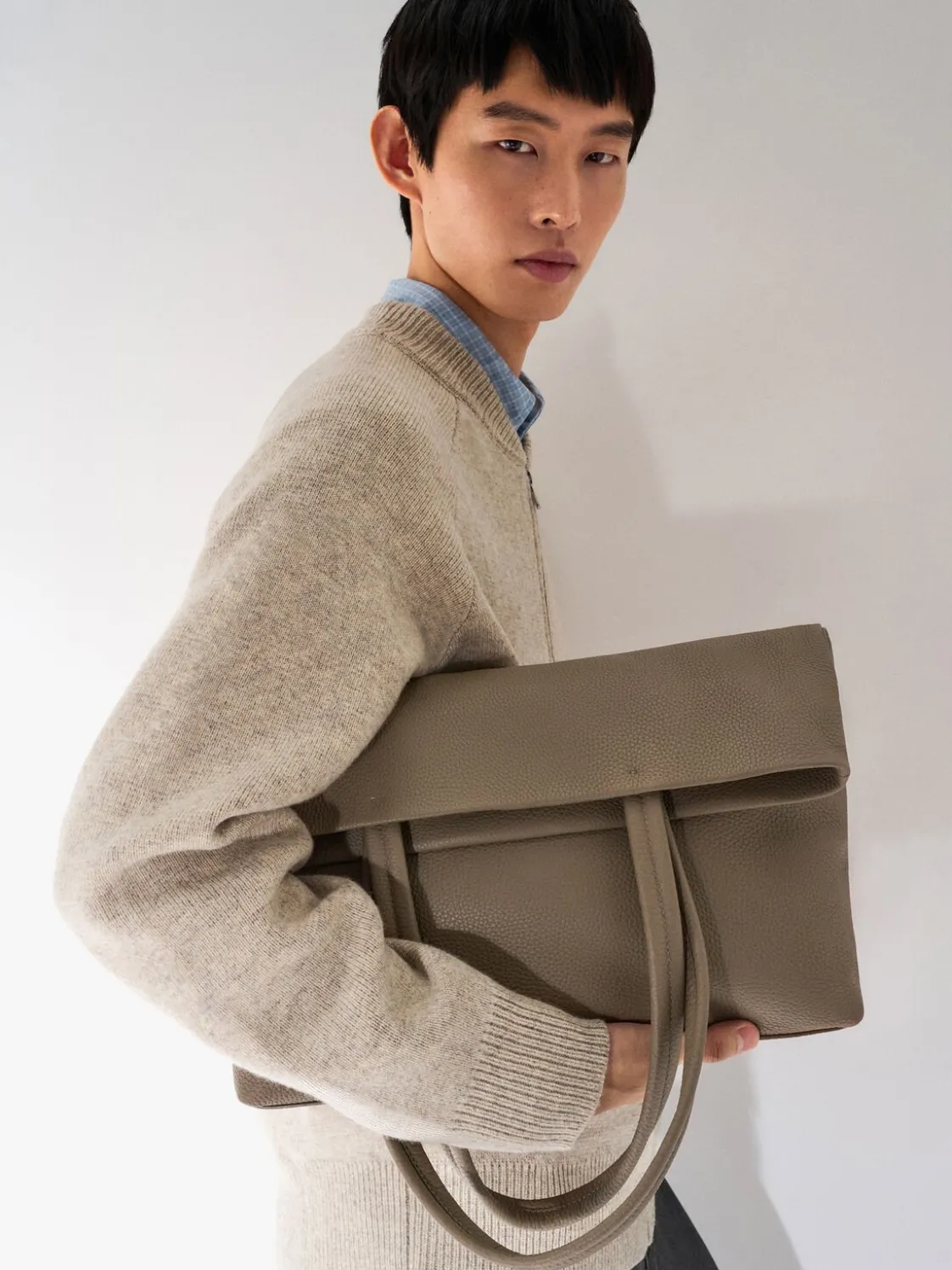 Asher Leather Tote Bag - Dark Taupe