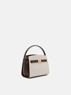 Belted Canvas Handbag - Dark Brown Canvas
