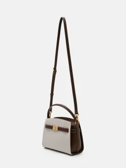 Belted Canvas Handbag - Dark Brown Canvas