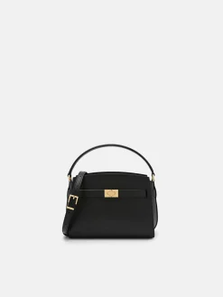Belted Leather Handbag - Black