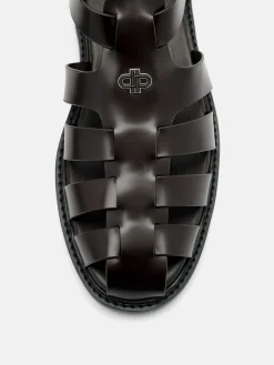 Brent Leather Caged Sandals - Brown