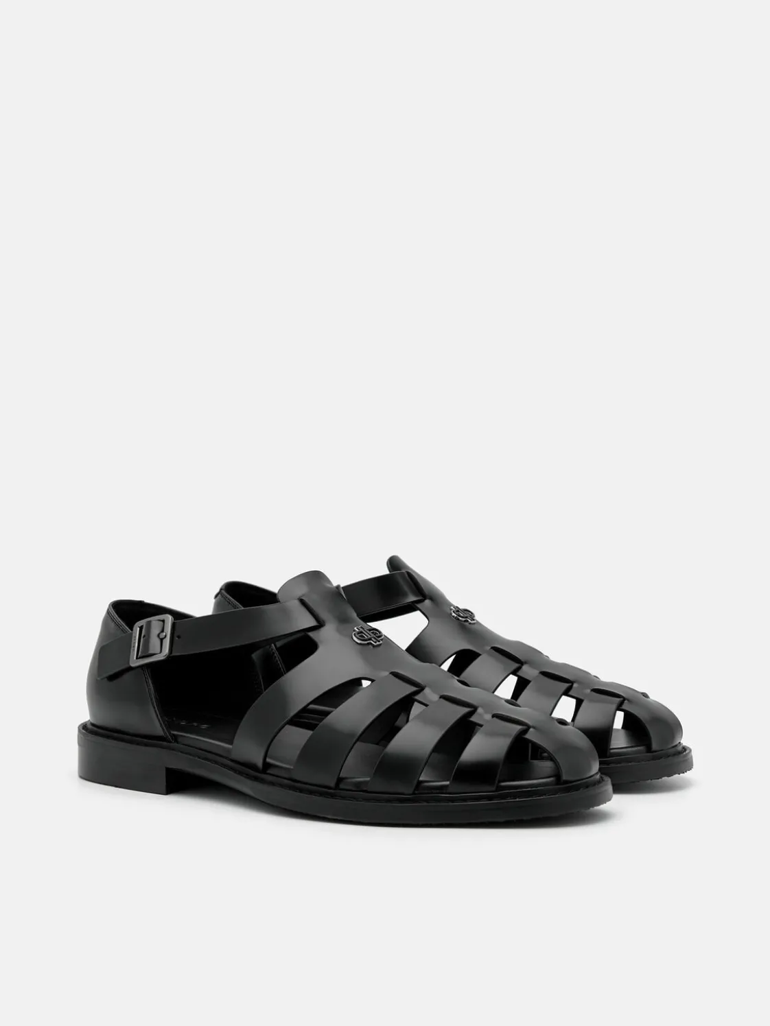 Brent Leather Caged Sandals - Black