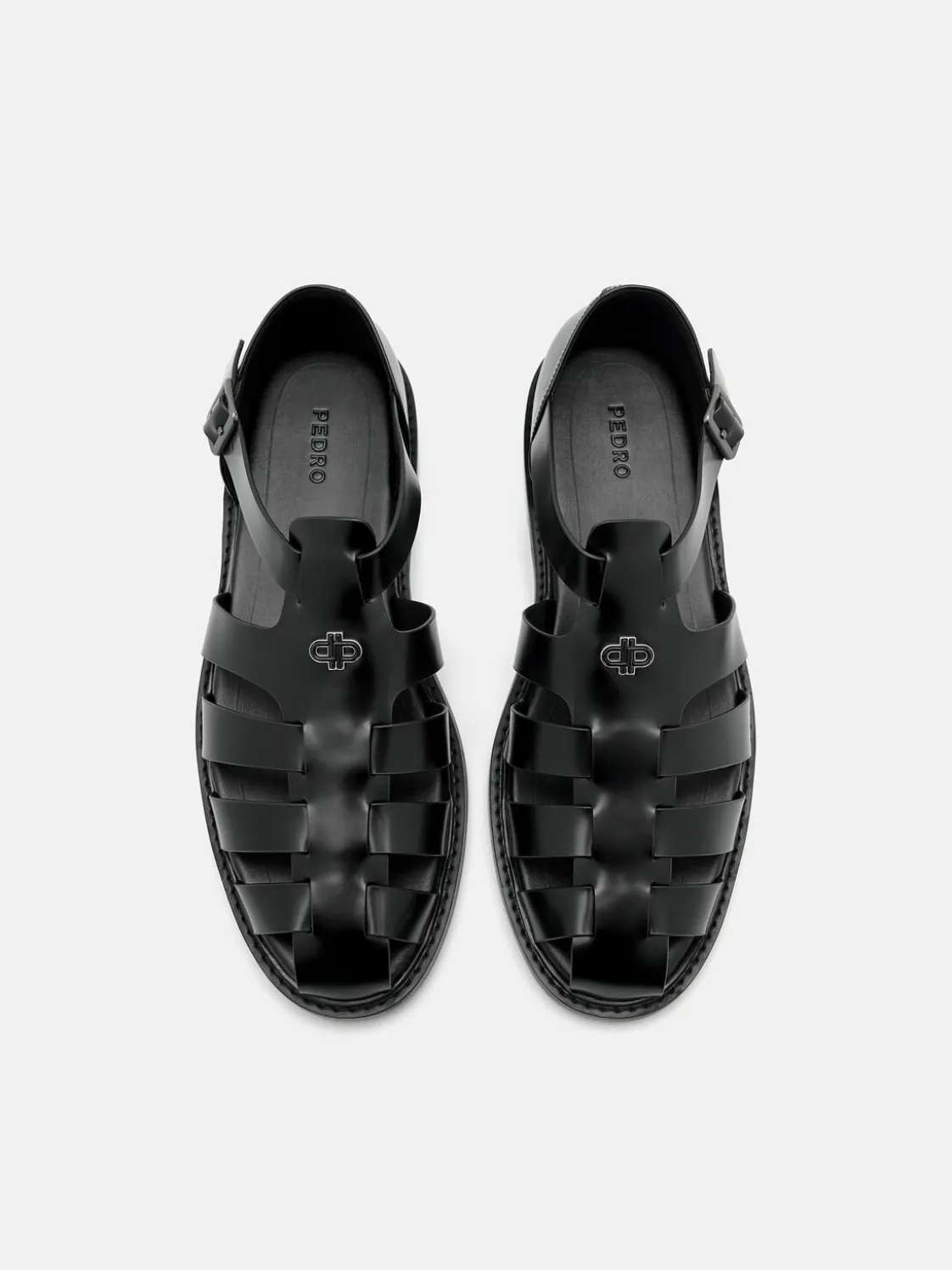 Brent Leather Caged Sandals - Black