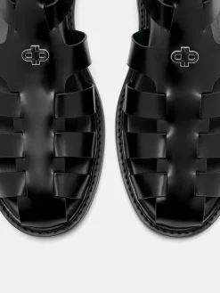 Brent Leather Caged Sandals - Black