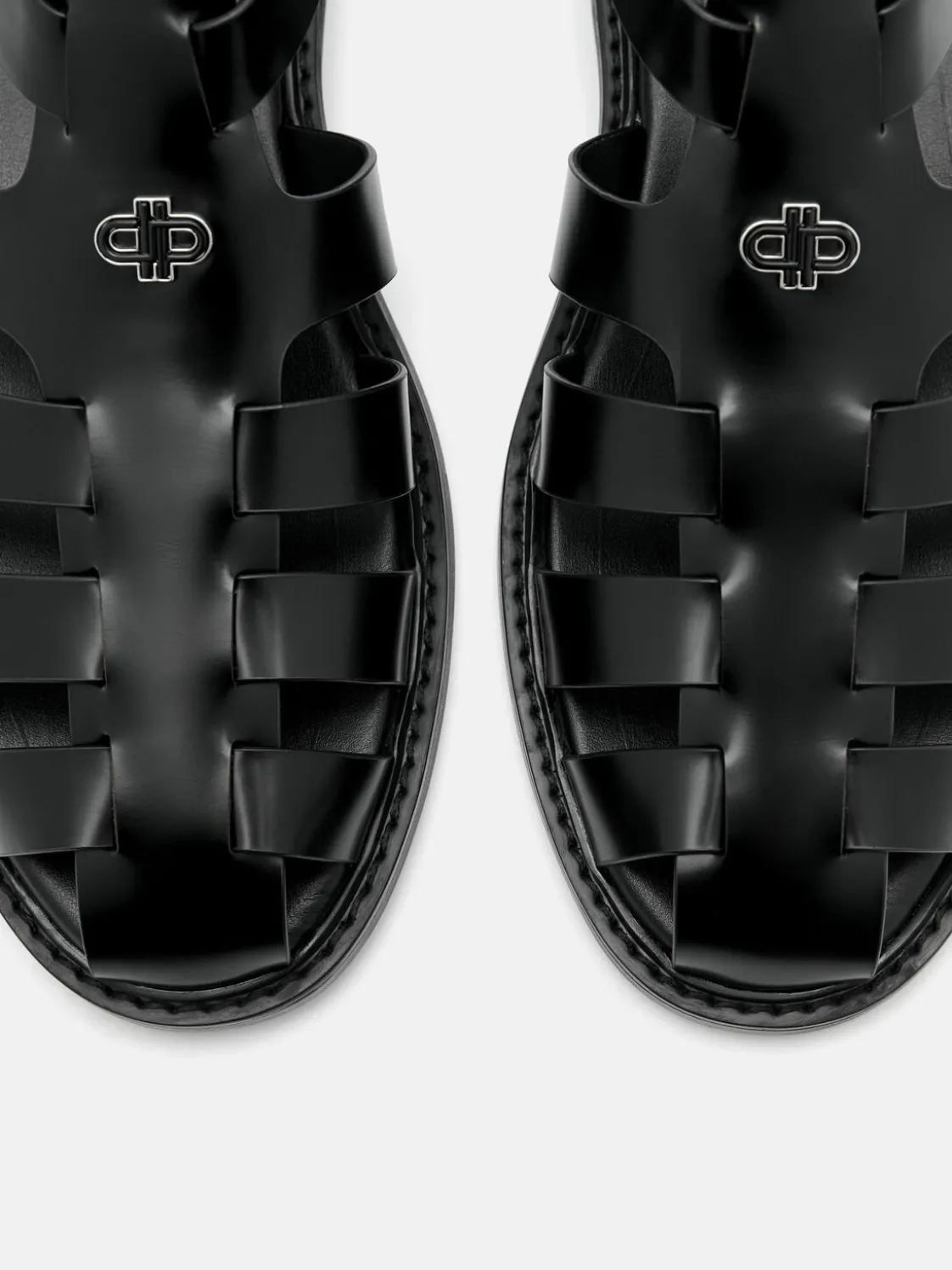 Brent Leather Caged Sandals - Black