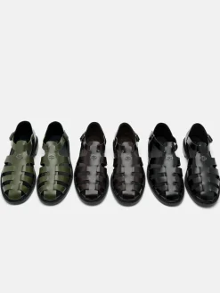 Brent Leather Caged Sandals - Black