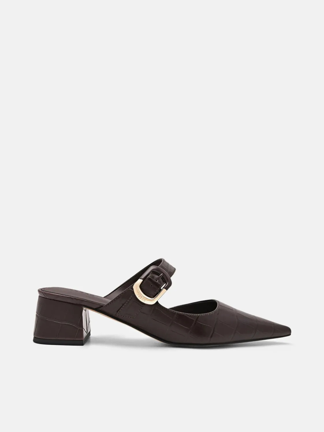 Bridget Embossed Leather Heel Mules - Dark Brown