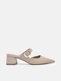 Bridget Leather Heel Mules - Taupe