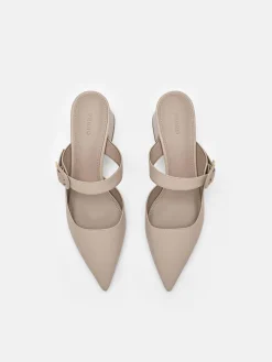 Bridget Leather Heel Mules - Taupe