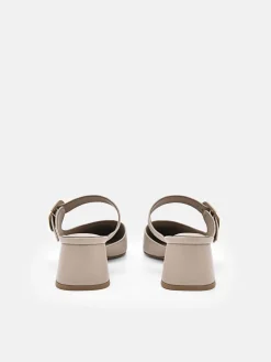 Bridget Leather Heel Mules - Taupe