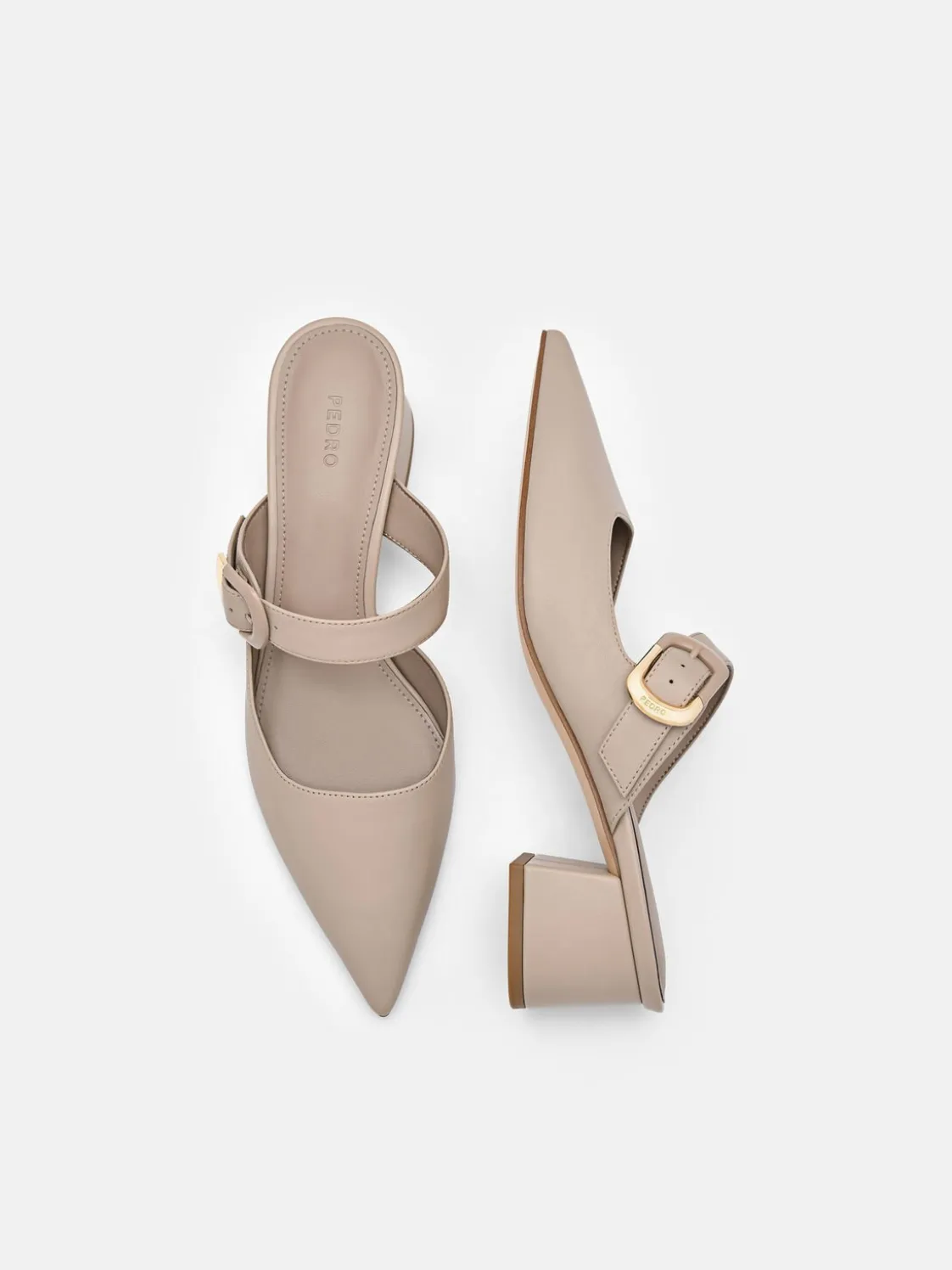 Bridget Leather Heel Mules - Taupe
