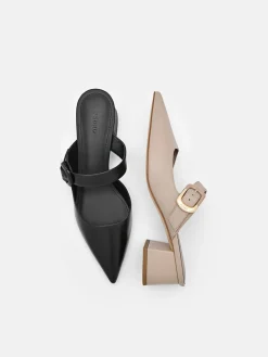 Bridget Leather Heel Mules - Taupe