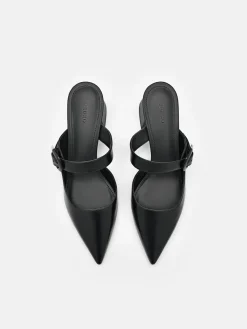 Bridget Leather Heel Mules - Black