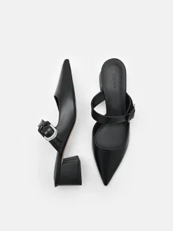 Bridget Leather Heel Mules - Black