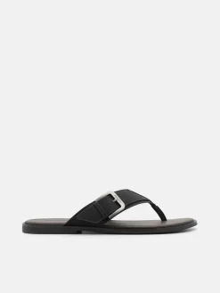 Buckle Thong Sandals - Black