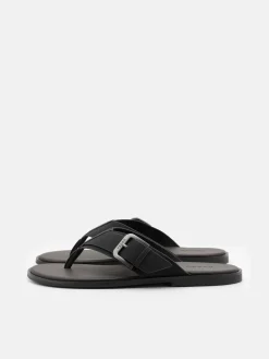 Buckle Thong Sandals - Black