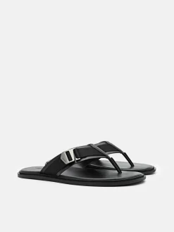 Buckle Thong Sandals - Black