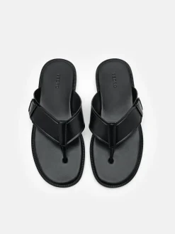 Buckle Thong Sandals - Black