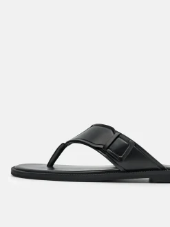 Buckle Thong Sandals - Black