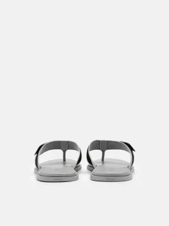 Buckle Thong Sandals - Grey
