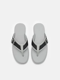 Buckle Thong Sandals - Grey