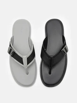 Buckle Thong Sandals - Grey
