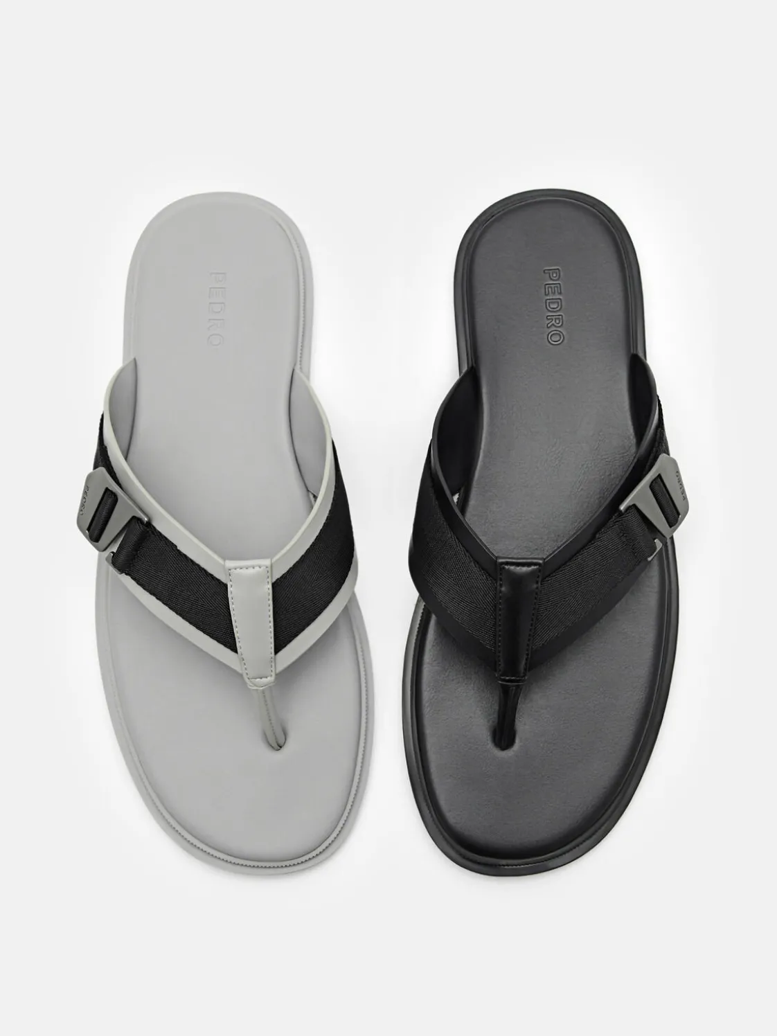 Buckle Thong Sandals - Grey