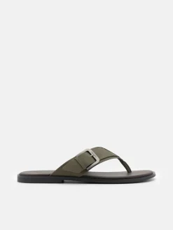 Buckle Thong Sandals - Military Green