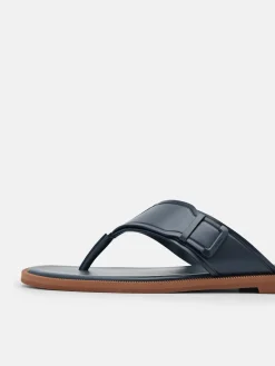 Buckle Thong Sandals - Navy