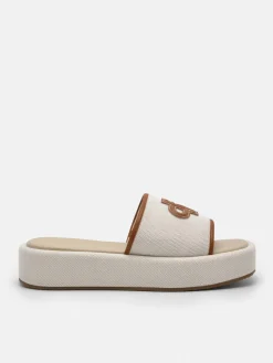 Canvas Wedge Sandals - Beige