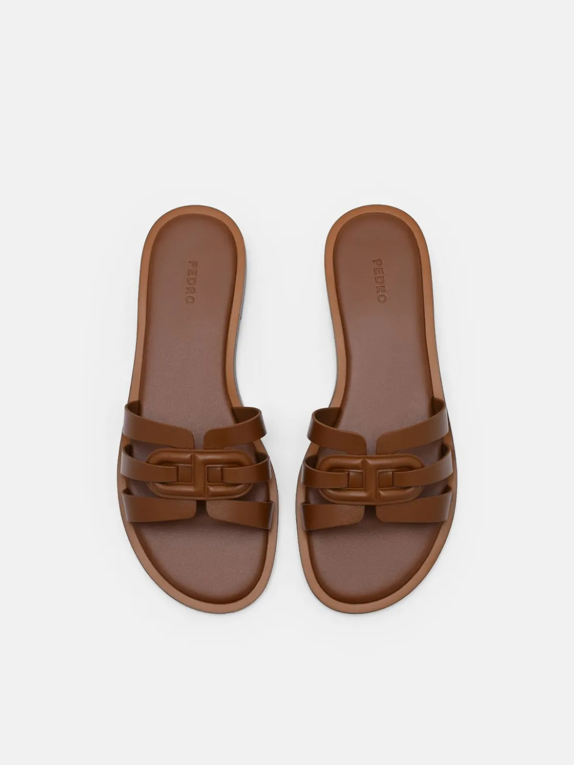 Carmel Leather Slide Sandals - Cognac