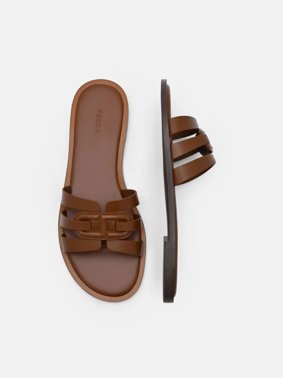 Carmel Leather Slide Sandals - Cognac
