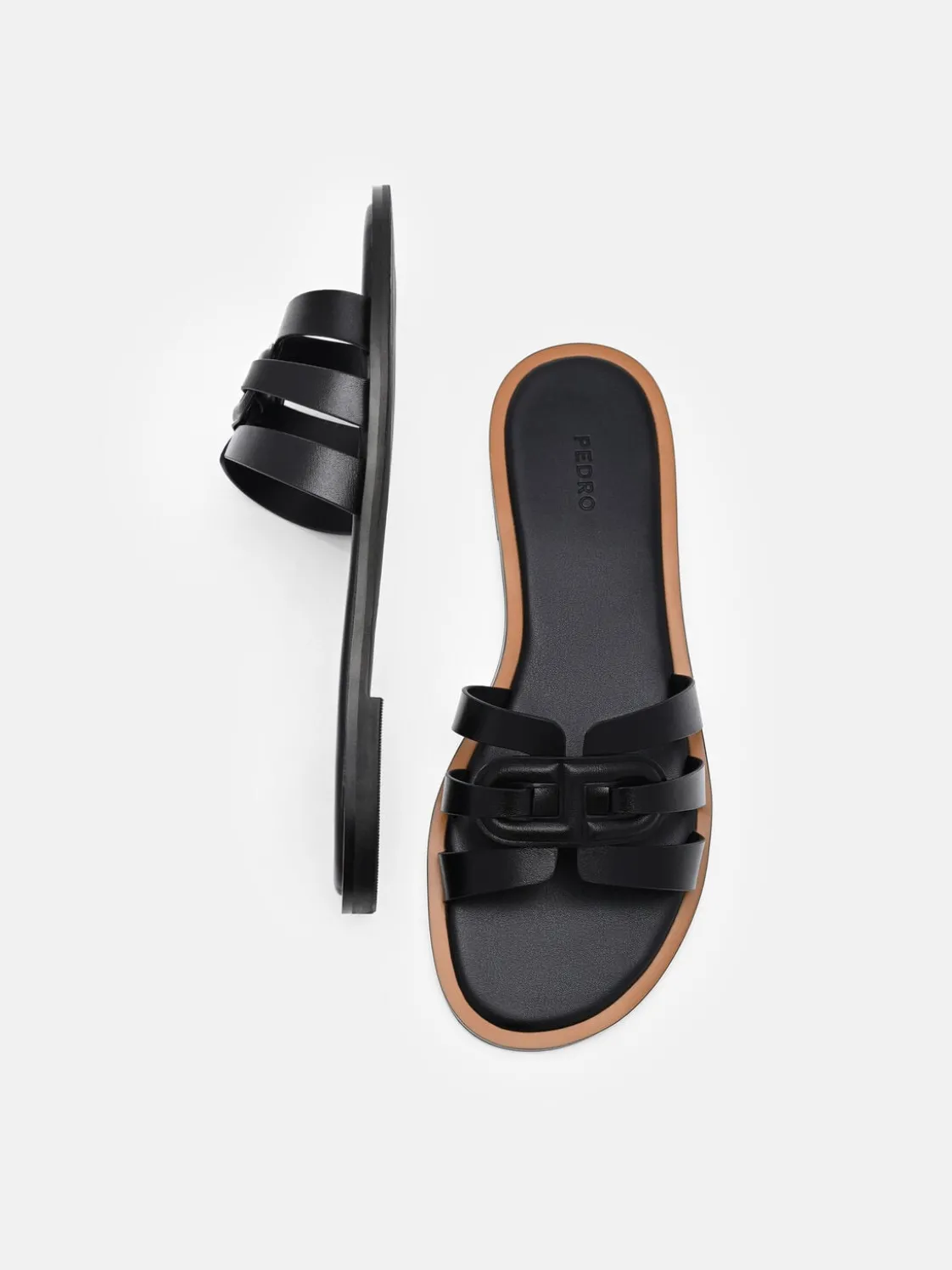 Carmel Leather Slide Sandals - Black