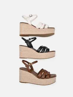 Carmel Leather Wedge Sandals - Cognac