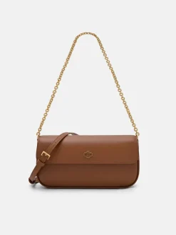 Chainlink Leather Sling Pouch - Cognac