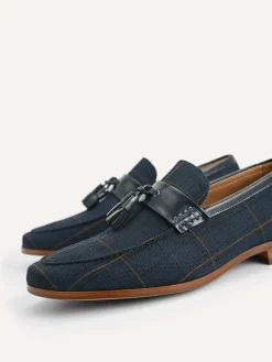 Checkered Tasselled Loafers - Navy