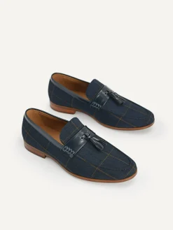 Checkered Tasselled Loafers - Navy