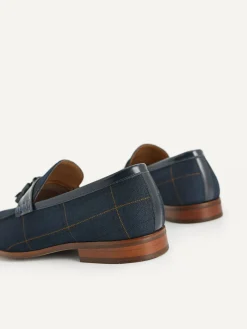 Checkered Tasselled Loafers - Navy