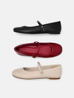 Claude Leather Mary Jane Flats - Red