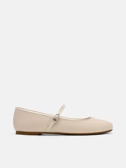 Claude Leather Mary Jane Flats - Beige
