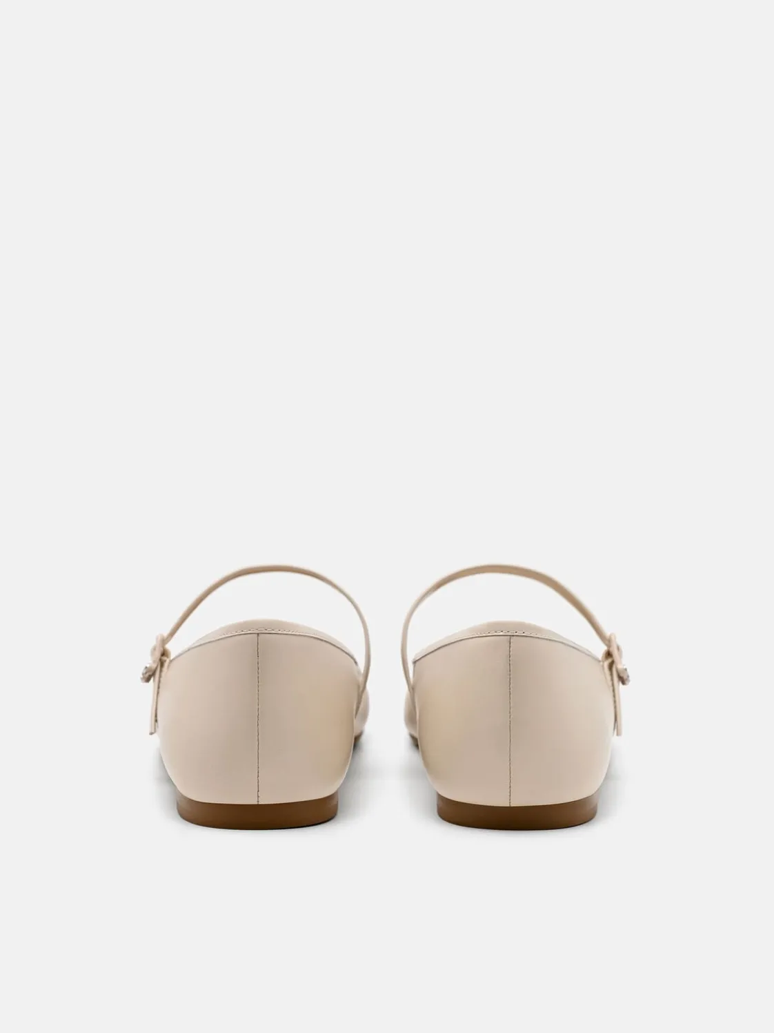 Claude Leather Mary Jane Flats - Beige