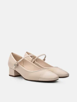 Claude Leather Mary Jane Pumps - Beige
