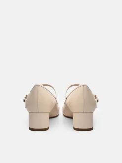 Claude Leather Mary Jane Pumps - Beige