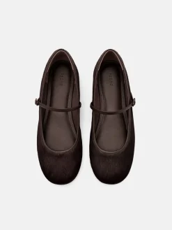 Claude Ponyhair Mary Jane Flats - Dark Brown Pony