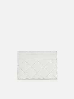 Cris-Cross Pattern Leather Cardholder - White