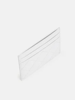 Cris-Cross Pattern Leather Cardholder - White