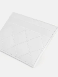 Cris-Cross Pattern Leather Cardholder - White