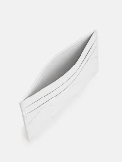 Cris-Cross Pattern Leather Cardholder - White