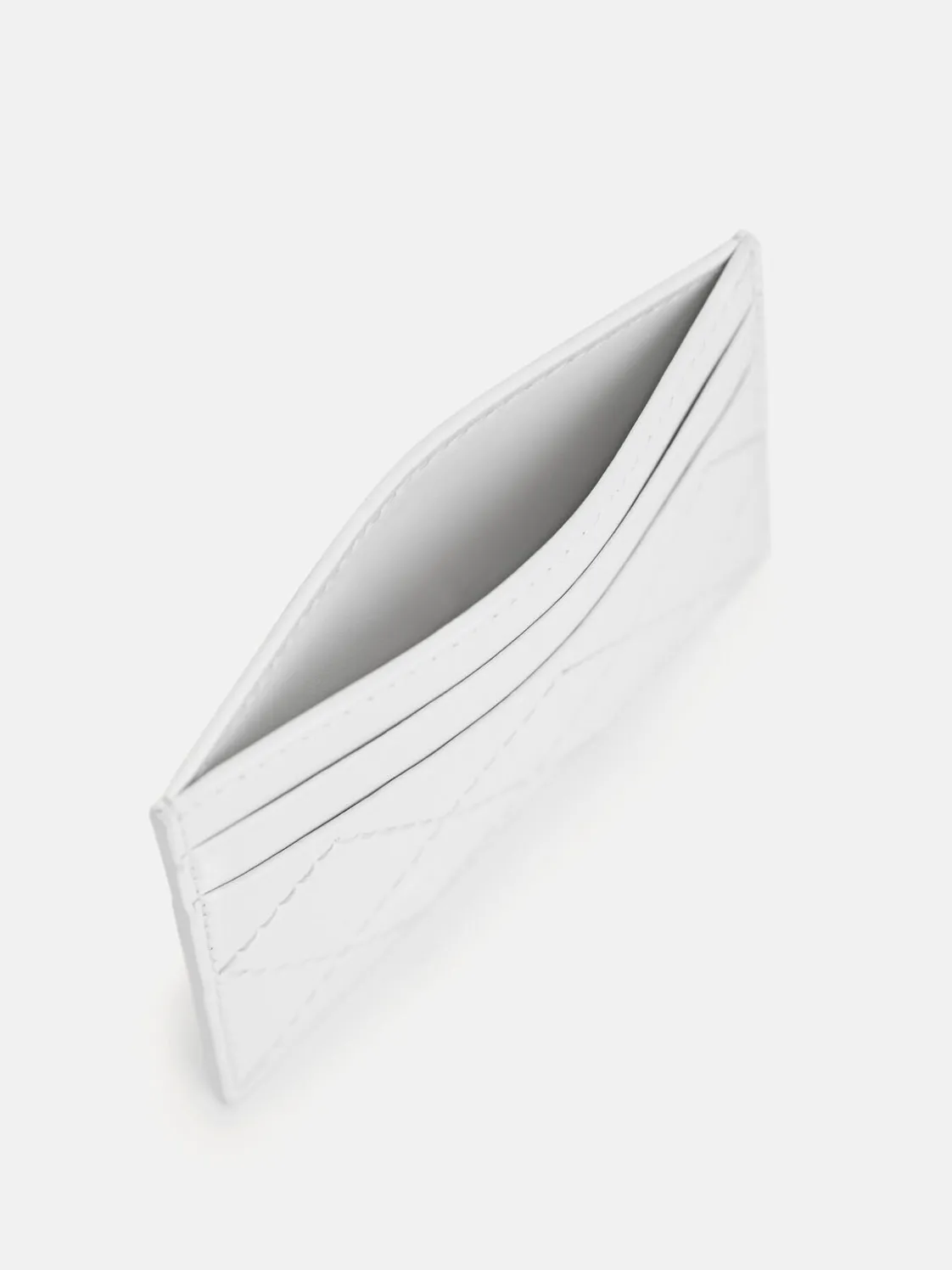 Cris-Cross Pattern Leather Cardholder - White